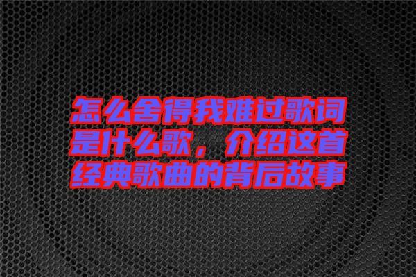 怎么舍得我難過歌詞是什么歌，介紹這首經典歌曲的背后故事