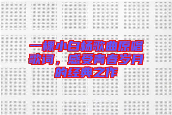 一棵小白楊歌曲原唱歌詞，感受青春歲月的經典之作