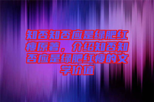 知否知否應(yīng)是綠肥紅瘦原著，介紹知否知否應(yīng)是綠肥紅瘦的文學(xué)價值