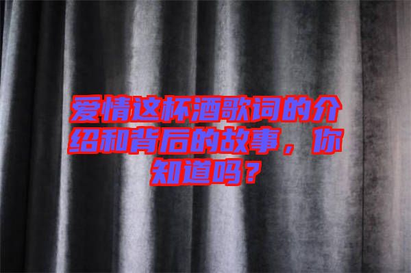 愛情這杯酒歌詞的介紹和背后的故事，你知道嗎？