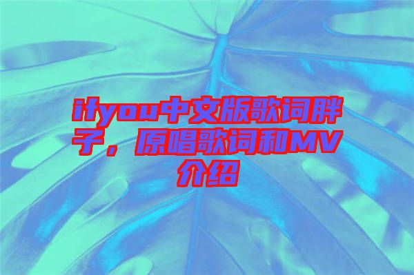 ifyou中文版歌詞胖子，原唱歌詞和MV介紹