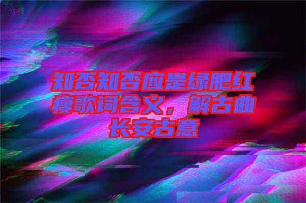 知否知否應是綠肥紅瘦歌詞含義，解古曲長安古意