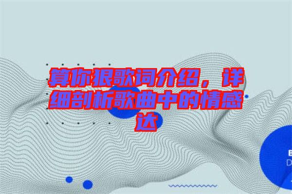 算你狠歌詞介紹，詳細(xì)剖析歌曲中的情感達(dá)