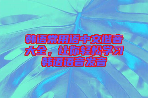 韓語常用語中文諧音大全，讓你輕松學習韓語語音發音