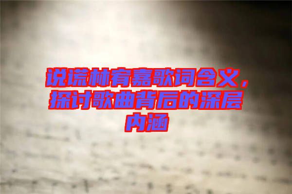 說謊林宥嘉歌詞含義，探討歌曲背后的深層內(nèi)涵